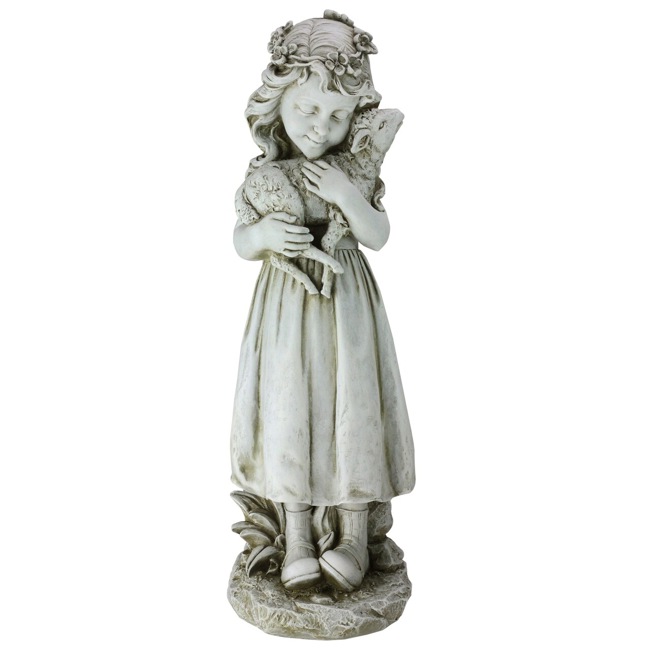 Roman 16" Joseph's Studio Girl Holding a Lamb Outdoor Garden Statue